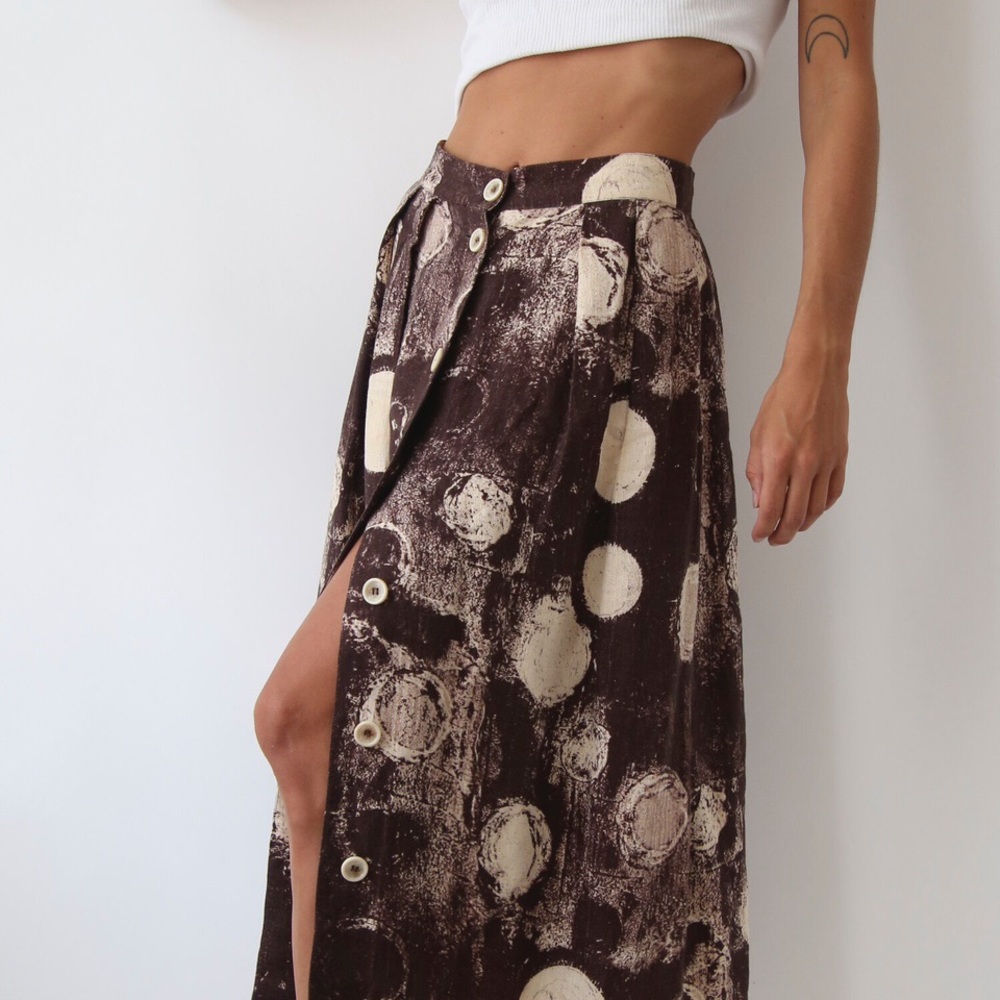 Vintage Fendi Brown Circle Print Button Up Skirt